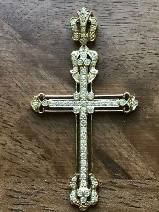 Vintage 14k Yellow Gold Diamond Cross Charm Necklace Pendant 5.  7g