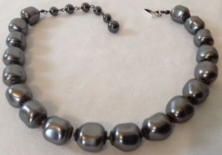 Vintage Miriam Haskell Signed Large Dark Gray Baroque Pearl Necklace