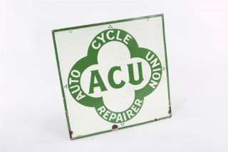 Vintage C1930 " Auto Cycle Union Repairer " Double Sided Enamel Sign