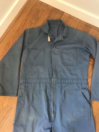 Vtg 1950s 1960s Blue Work Coveralls Mechanic Workwear Distressed Twill