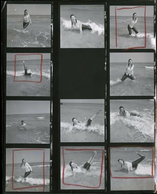 Bunny Yeager Estate 1950s Self Portrait Contact Sheet 11 Frames Frolic In Surf