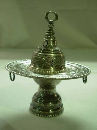 Vintage Egyptian 900 Silver Ornate Footed 4 " Incense Burner
