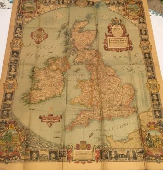 Vtg 1937 British Isles Map National Geographic Modern Pilgrims Pre Ww2 Riddiford