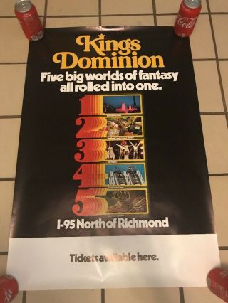 Kings Dominion Vintage 1970s Ticket Poster.  Extremely Rare Nm Look