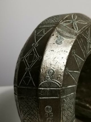 Stunning Decorated Antique African Ethnographic Tribal Bronze Slave Bracelet 9