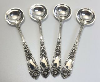 Vintage Kirk & Son “rose” Sterling Silver Salt Spoon Set Of 4