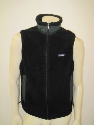 Vintage 1990s Patagonia Pile Pef Fleece Vest Black Usa Made Size Medium