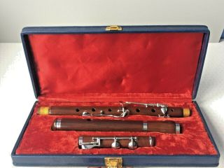 Vintage Wooden Flute In Fitted Blue Case