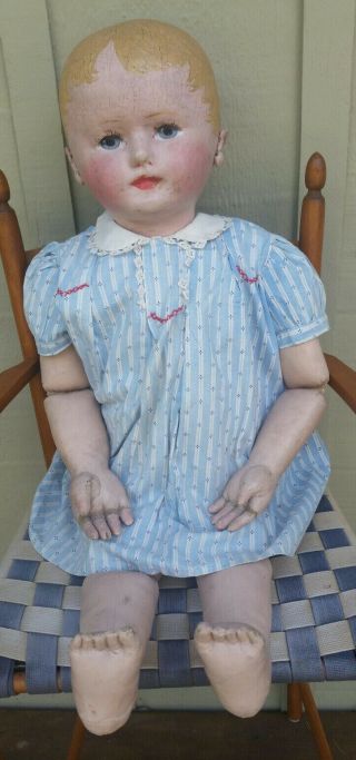 Vintage Early Martha Chase Stockinet Doll 28 Inch Blond Hair Blue Eyes