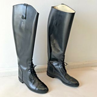 Vtg Devon Aire Black Leather English Riding Boots Laces Size 6w Usa Dh