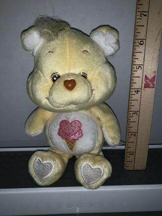 Care Bears Treat Heart Pig Beanie Plush 8 " Htf Yellow Ice Cream Guc 2004
