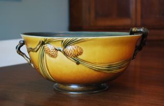 Vintage Large Roseville Pottery Brown Pine Cone Center Bowl 262 - 10