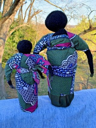 Vintage African Black Dolls Cloth Yarn Native Garb Voodoo Mother & Daughter ❤️m9