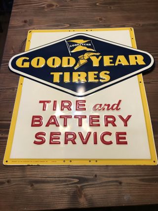 Goodyear Tire And Battery Vintage Sign Embossed 30” X 30”