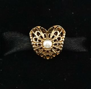Authentic Pandora 14k Gold Vintage Heart W/ White Pearl Charm 750822p