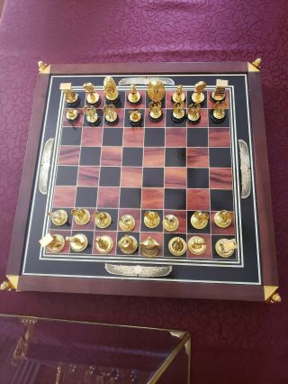 Rare Franklin King Tut Egyptian 24k Gold plated Chess Set w/ Glass Top 4