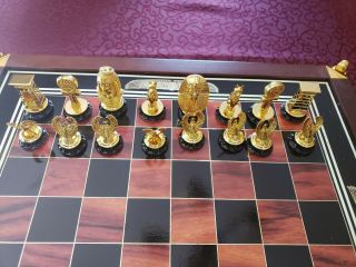 Rare Franklin King Tut Egyptian 24k Gold plated Chess Set w/ Glass Top 5