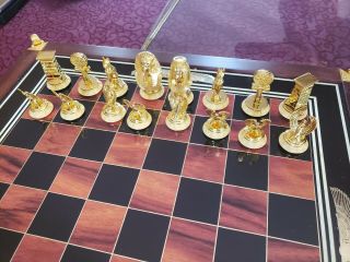 Rare Franklin King Tut Egyptian 24k Gold plated Chess Set w/ Glass Top 6