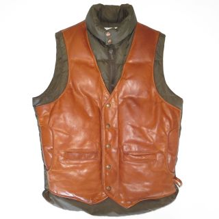 Vintage Schott Goose Down Vest Jacket Leather Cowhide 1980s Size 38
