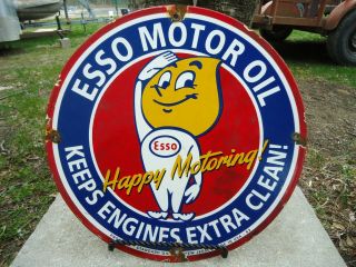 Vintage 1962 Esso Motor Oil Porcelain Gas Service Station Pump Sign