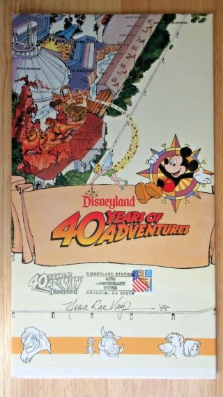 Vintage Disneyland 40th Anniversary Map Signed Nina Rae Vaughn 1995