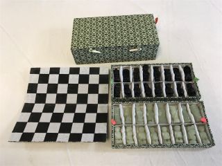 Vintage Chinese Figural Chess Hand Carved Green And Black Jade Chess Set