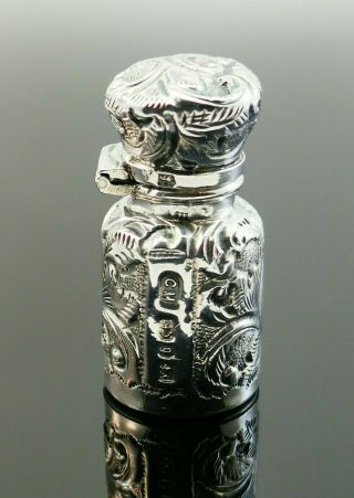 C1890,  Antique 19thc Victorian Hm Solid Silver Miniature Perfume Scent Bottle