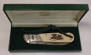 Rare Unique Puma Inlaid Cougar Stainless Folding Knife 3.  5 " Blade