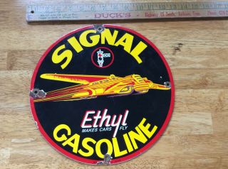 Vintage Signal Gasoline Porcelain Gas And Oil Pump Plate (dated 1949)