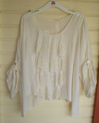 Magnolia Pearl Vintage Retired Rare Adele Romantic Top Eyelet Lace Front Ruffles