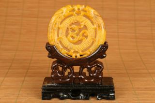 Unique Chinese Old Jade Hand Carved Dragon Statue Pendant Netsuke And Stand