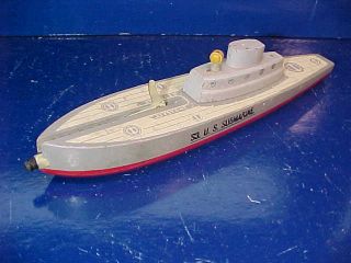 Orig 1940s Wwii Keystone Wooden Us Submarine Toy Boat Orig Paint