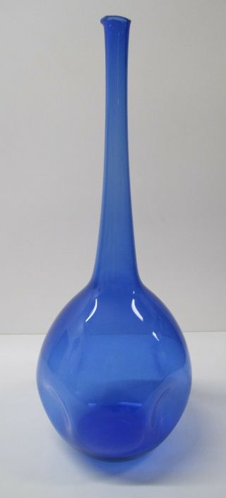 Vtg Mcm 30 " Zeller Hand Blown Architectural Art Glass Blue Floor Decanter Vase