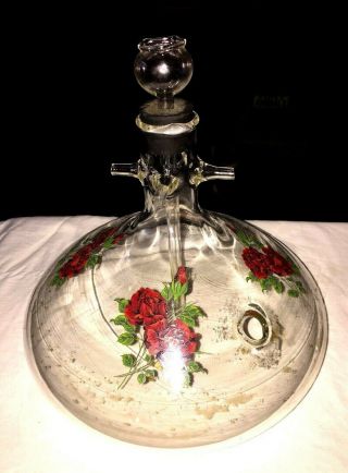 Vintage Odyssey Glass Hand Blown Large Hooka Bong Water Pipe 4 Hose Roses 1970 