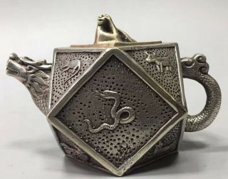 Collectable Old Handwork Miao Silver Carve 12 Zodiac Ball Shape Delicate Tea Pot