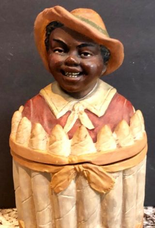 BLACK AMERICANA BLACK MAN ENCIRCLED BY CIGARS TOBACCO JAR TERRA - COTTA JM SO RARE 11