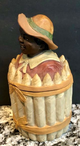 BLACK AMERICANA BLACK MAN ENCIRCLED BY CIGARS TOBACCO JAR TERRA - COTTA JM SO RARE 4