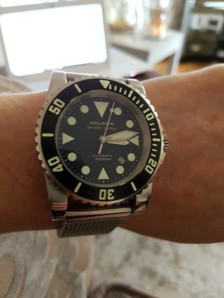 Rare Helson Sharkdiver 1st Gen 2000m Pro Divers Automatic Dive Watch black 45mm 9