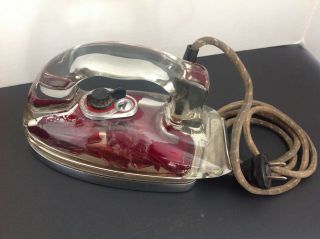 Saunders Silver Streak Red Glass Iron 1940s Art Deco Model 1038 Glass Rare Vtg