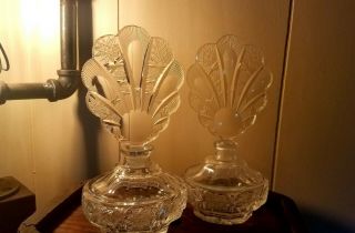 Vintage Czech Cut Crystal Glass Perfume Bottle With Large Stopper - Set Of Two