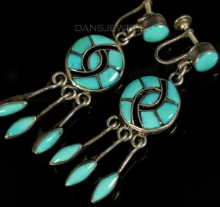 Vintage Old Pawn Zuni Annie Quam Gasper Hummingbird Turquoise Inlay Earrings