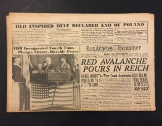 1945 January 21 Newspaper: La Examiner: Ww Ii,  Fdr Roosevelt Inaugurated,  Reich