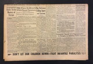 1945 January 21 Newspaper: LA Examiner: WW II,  FDR Roosevelt Inaugurated,  Reich 2