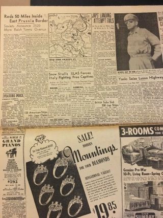 1945 January 21 Newspaper: LA Examiner: WW II,  FDR Roosevelt Inaugurated,  Reich 7