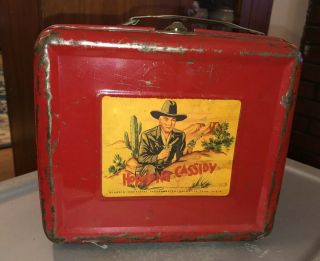 Vintage 1950 Hopalong Cassidy Red Lunch Box Aladdin Industries With Thermos