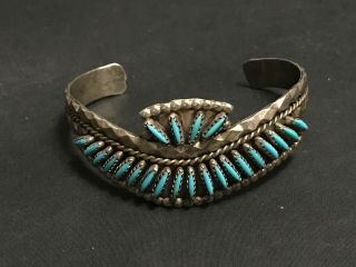 Jason Yazzie Vintage Navajo Needlepoint Turquoise Sterling Silver Cuff Bracelet 4