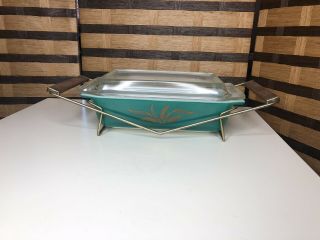 Vintage Pyrex Green Wheat 2 Quart Space Saver With Lid And Cradle Pristine