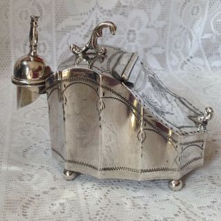 Antique Victorian Silver Plated Compendium Sucrier / Sugar Bowl & Scoop English