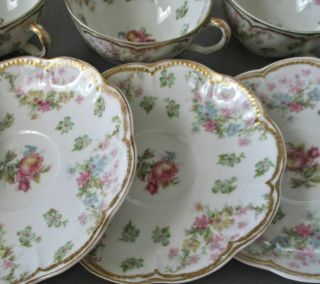 4 Antique HAVILAND Porcelain Cups Saucers FLOWER Swags Schleiger 72 Double Gold 5