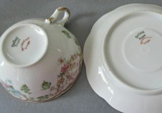 4 Antique HAVILAND Porcelain Cups Saucers FLOWER Swags Schleiger 72 Double Gold 7